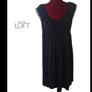 NWT! LOFT Sleeveless Black Tank Dress FLATTERING Ruffle Neck